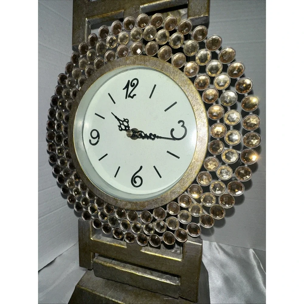 Oversized Wristwatch Style Desk Clock Gold Tone Crystal Bejeweled Table Decor